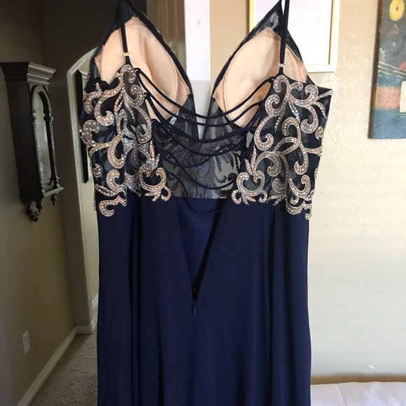 Beaded prom dress (navy) - Picture 4 of 6